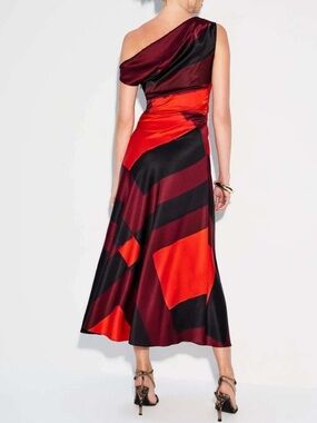 STAUD Red and Black Geometric Maxi Skirt